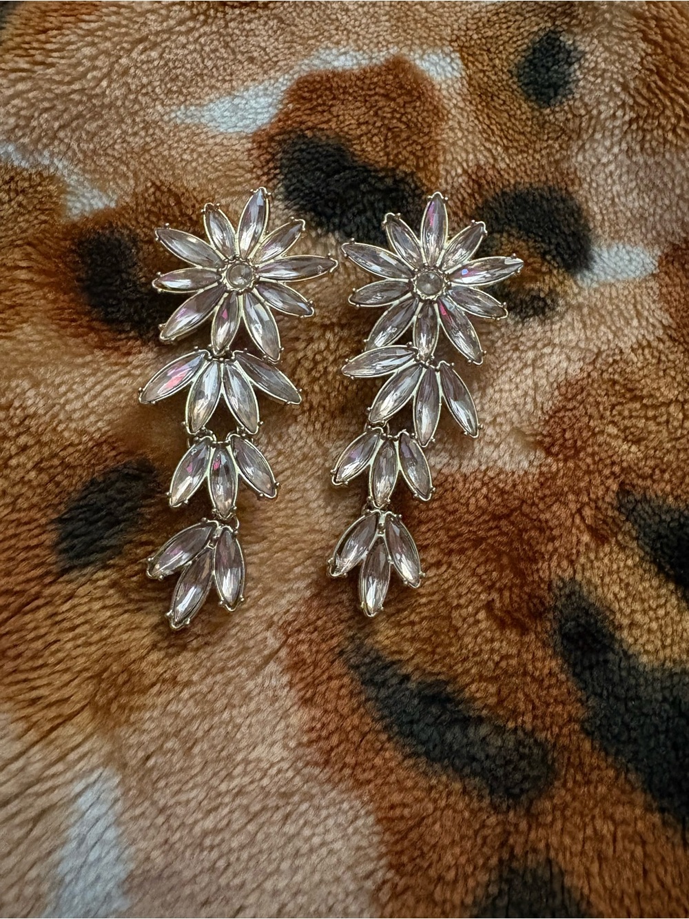 Crystal Floral Drop Earrings - Clear Silver-Tone